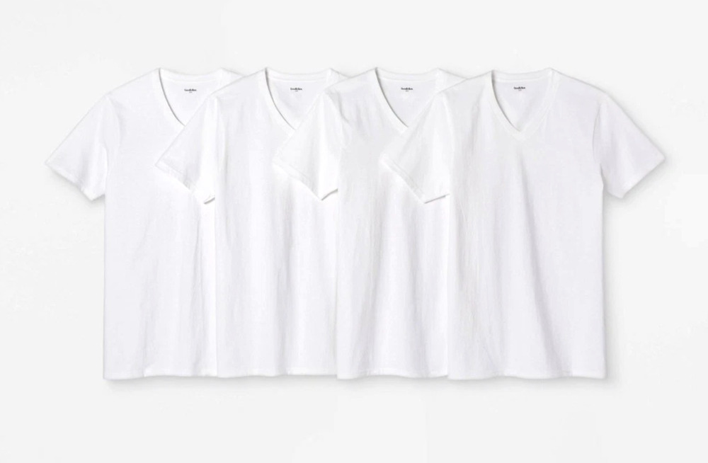 Men's 4pk V Neck T Shirt Goodfellow White Large Cotton Jersey, Short Sleeve